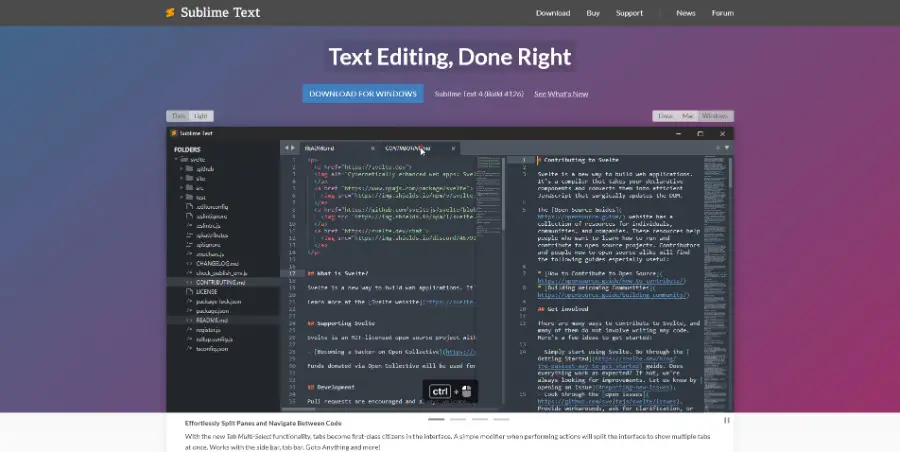 Sublime Text text editor for code, markup and prose